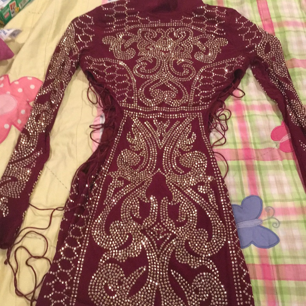 Maroon dress with gold beading